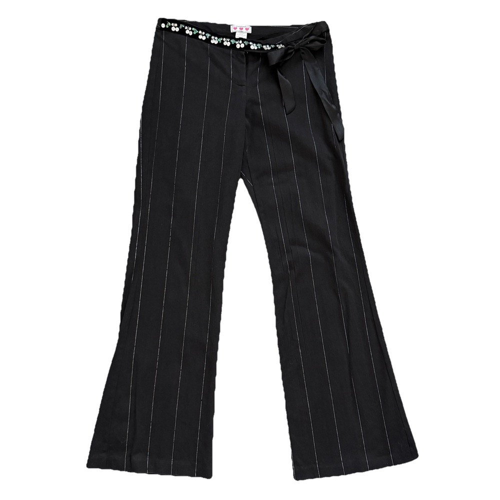 Vintage Y2K Low Rise Pinstripe Flare Pants Womens Small Sequin Preppy Twee